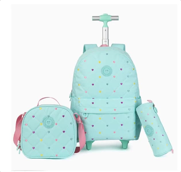 Zaino scolastico con ruote con portapranzo Zaino con ruote per ragazze Zaino scolastico con ruote Valigie da viaggio per ragazze
