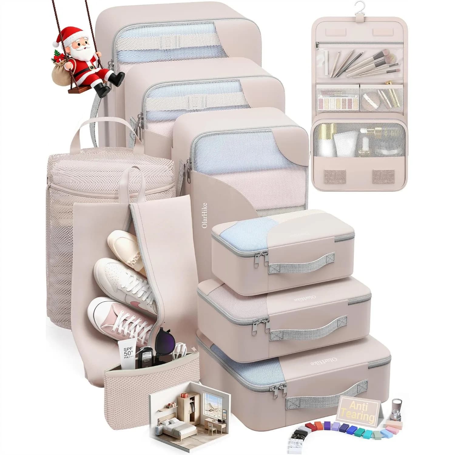 10 Set Packing Cubes for Travel, Suitcase Organizer with Shoe Bag & Hanging Toiletry Bag, Vacation Essentials for Cruise