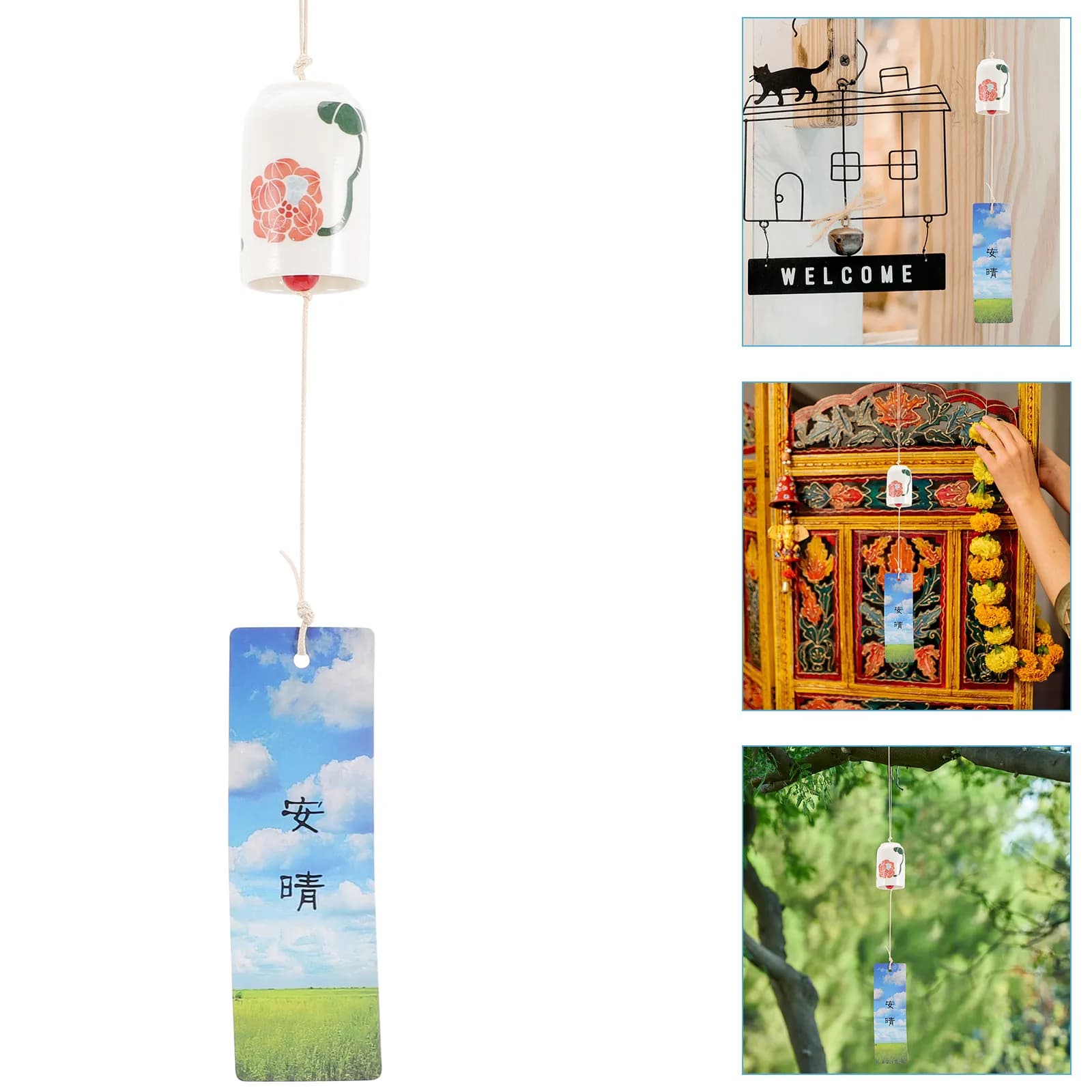 Japanese Style Glass Wind Chime Pendant Hanging Decorative Wind Bell for Home Garden Balcony Decoration