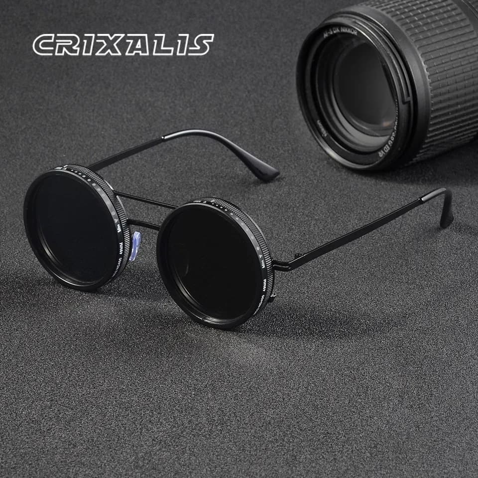 ND9 Speed Adjustable Dimming Sunglasses Men Women Punk Round Frame Sun Glasses Outdoor Fishing Driving Eyewear UV400