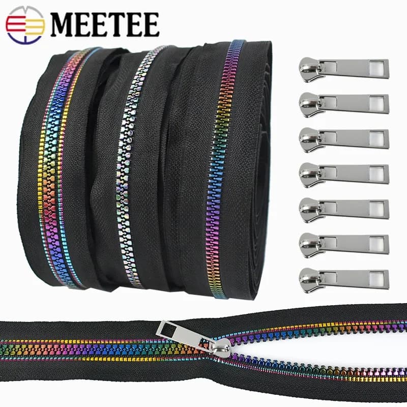 1-5M 5 # Nastri con cerniera in resina e cursore con cerniera Arcobaleno Dente Decor Cerniere Borsa Vestiti Tasche Zip Kit di riparazione Accessori per cucire fai da te