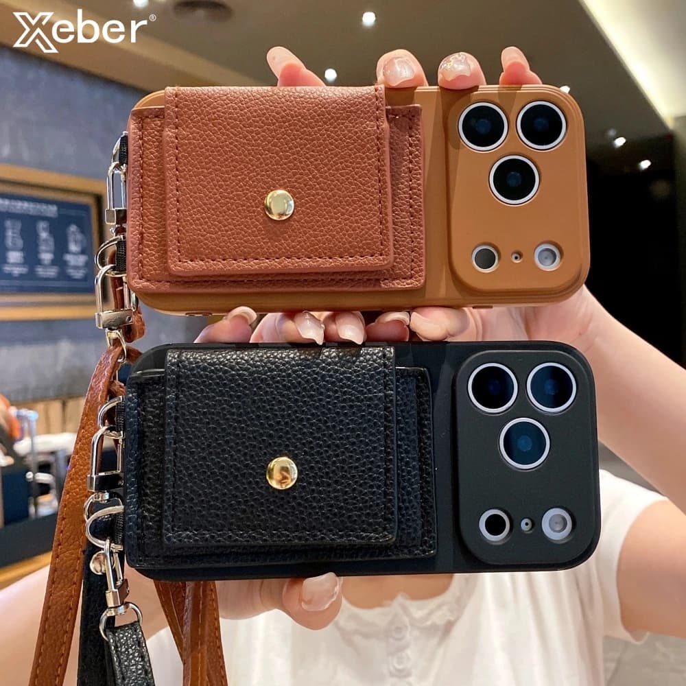 Flip Wallet Slot Card Holder Soft Silicone Case For iPhone 17 16 15 Pro Max 14 13 12 11 XR XS X Crossbody Necklace Lanyard Cover