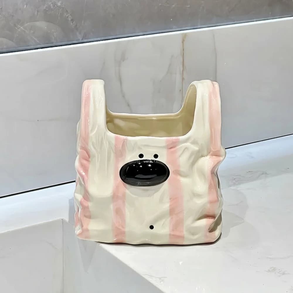 Scatola portaoggetti in ceramica a forma di cagnolino, simpatica e originale, per spazzolino, dentifricio e pennelli da trucco, per il bagno