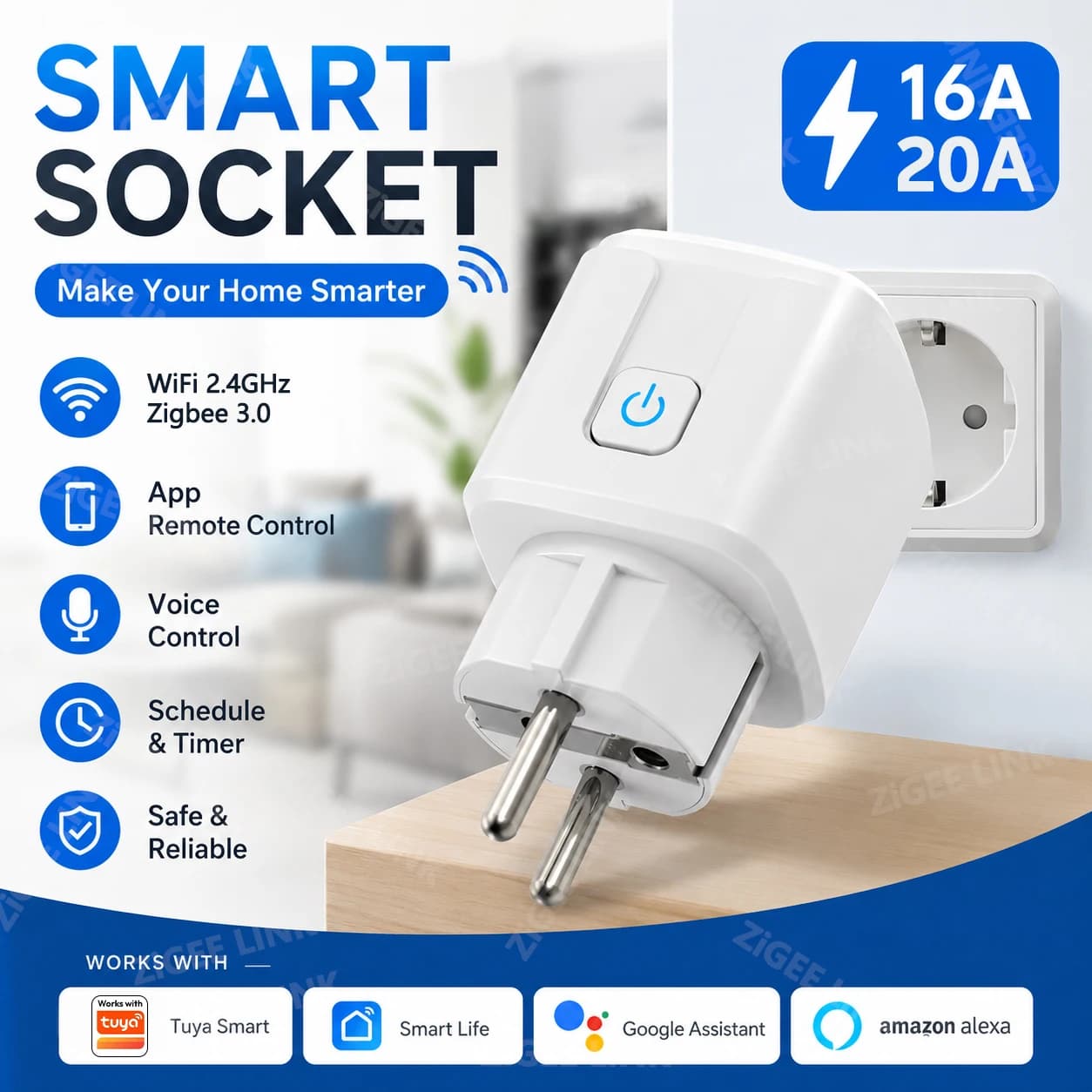 WiFi Zigbee3.0 EU Smart Socket Power Consumption Monitor Timing Plug Wireless APP Remote Control Voice Linkage Alexa Google