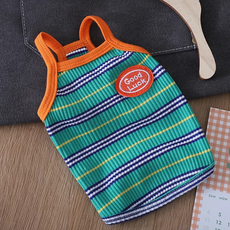 Gilet a righe sottili primaverili per animali domestici Gilet per protezione solare traspirante per gatti Teddy Top per cani di piccola taglia Vestiti per cani di piccola taglia