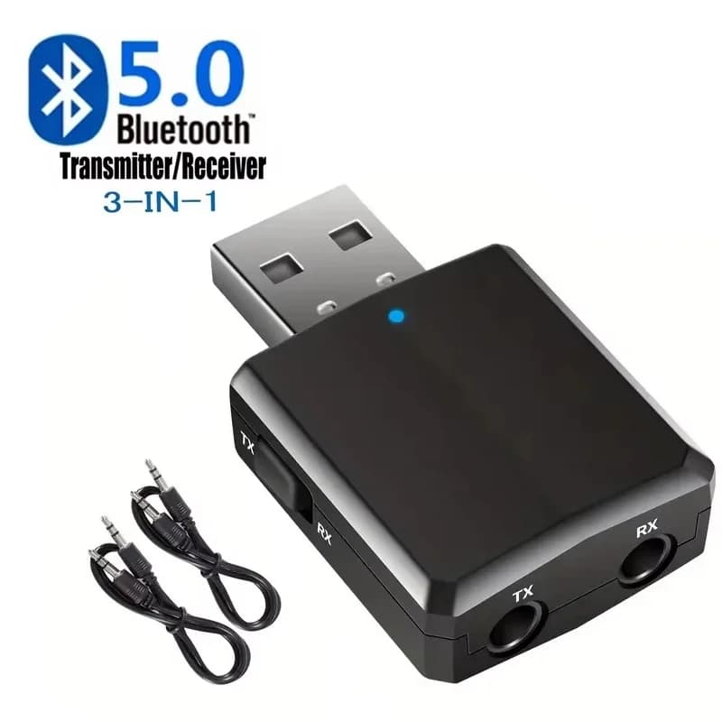 Adattatore Bluetooth 5.0 USB 3 in 1, ricevitore wireless con jack AUX da 3,5 mm, adattatore audio stereo per musica e radio per laptop e computer