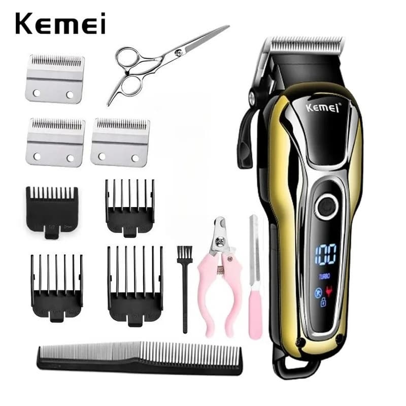 Kemei 100-240v KM-1990 Tagliacapelli ricaricabile per animali Tagliacapelli professionale per cani per rimozione peli di gatti Set per toelettatura animali domestici