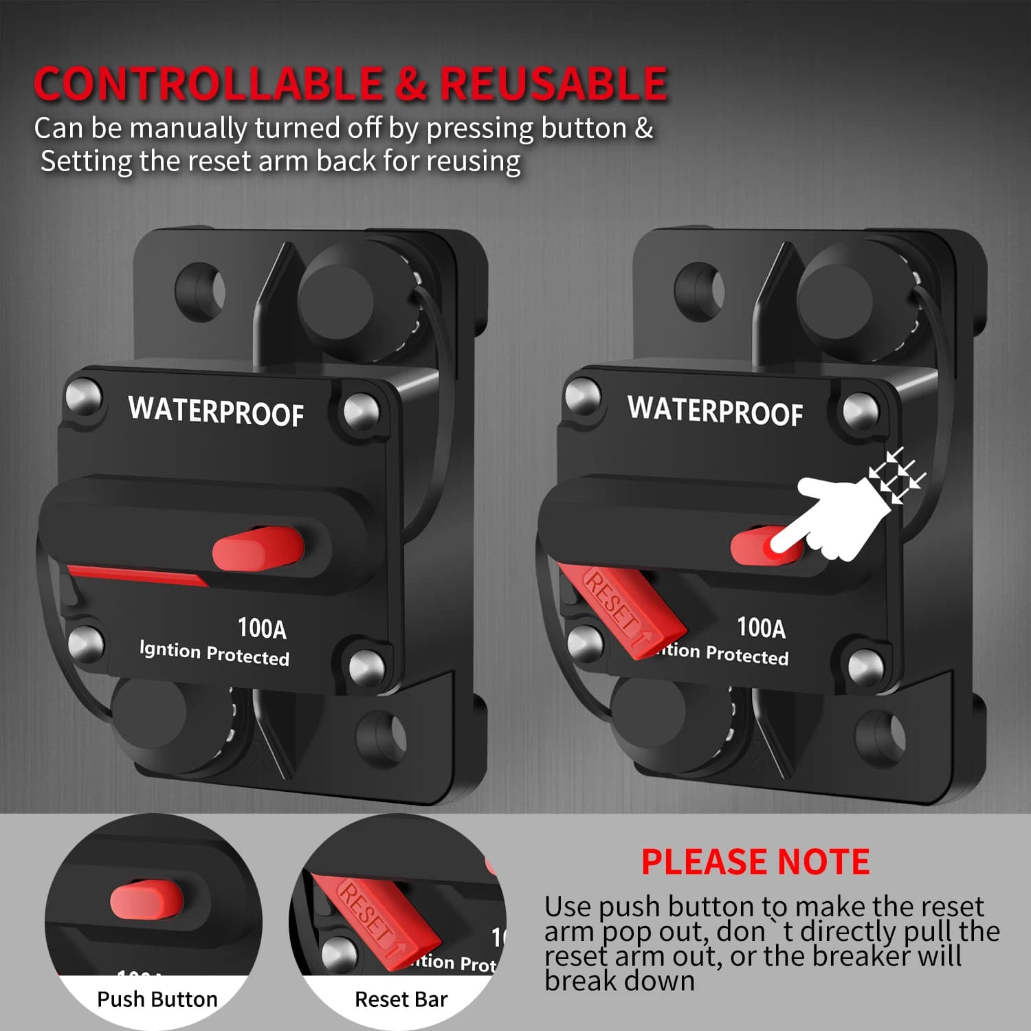 DaierTek 30A-300A Automatic 12V Switch Train with Manual Recovery Manual Power Supply Protection for Boat for Waterproof 48VDC Car Audio Fuse