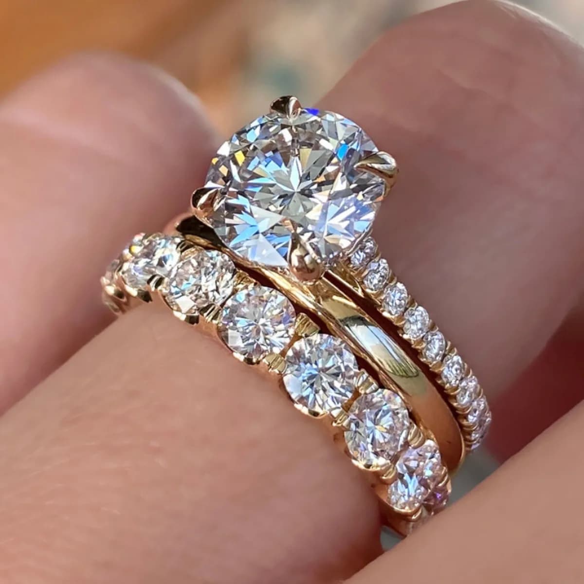Set di tre anelli alla moda molto venduti, anello da donna con montatura a cinque punte in stile europeo e americano di lusso