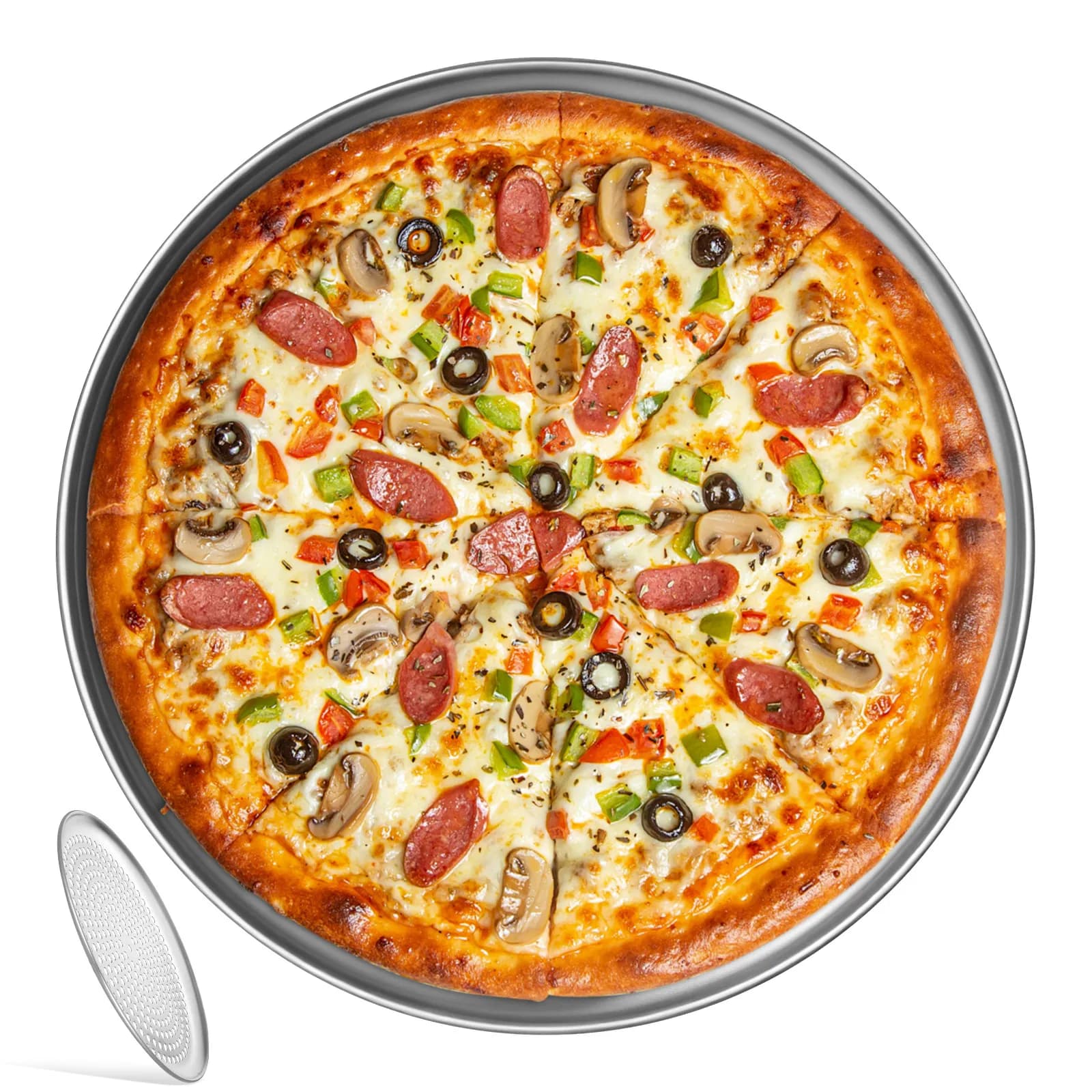 Teglia per Pizza Rotonda in Lega di Alluminio 12 Pollici con Design Perforato, Vassoio da Forno Sicuro per Principianti