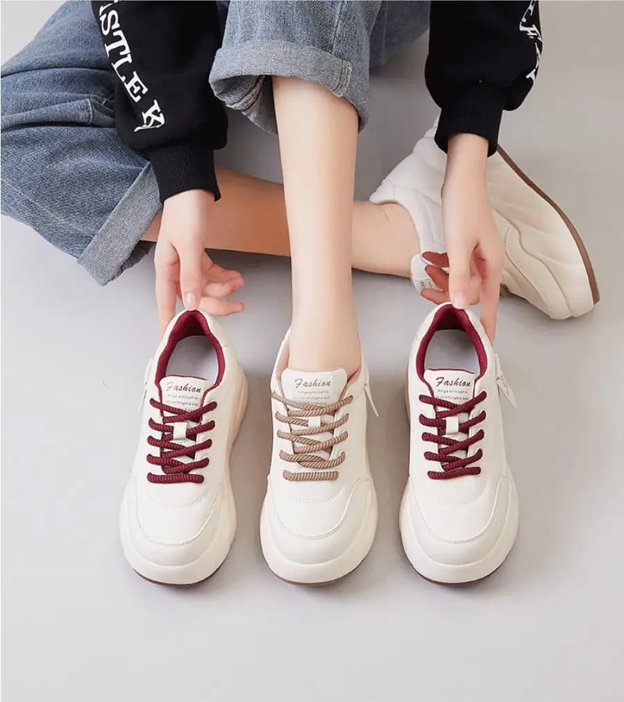 New Women's 6.5cm Platform Sneakers Large Size Casual Sports Board Shoes Spring 2026 Lace-Up White