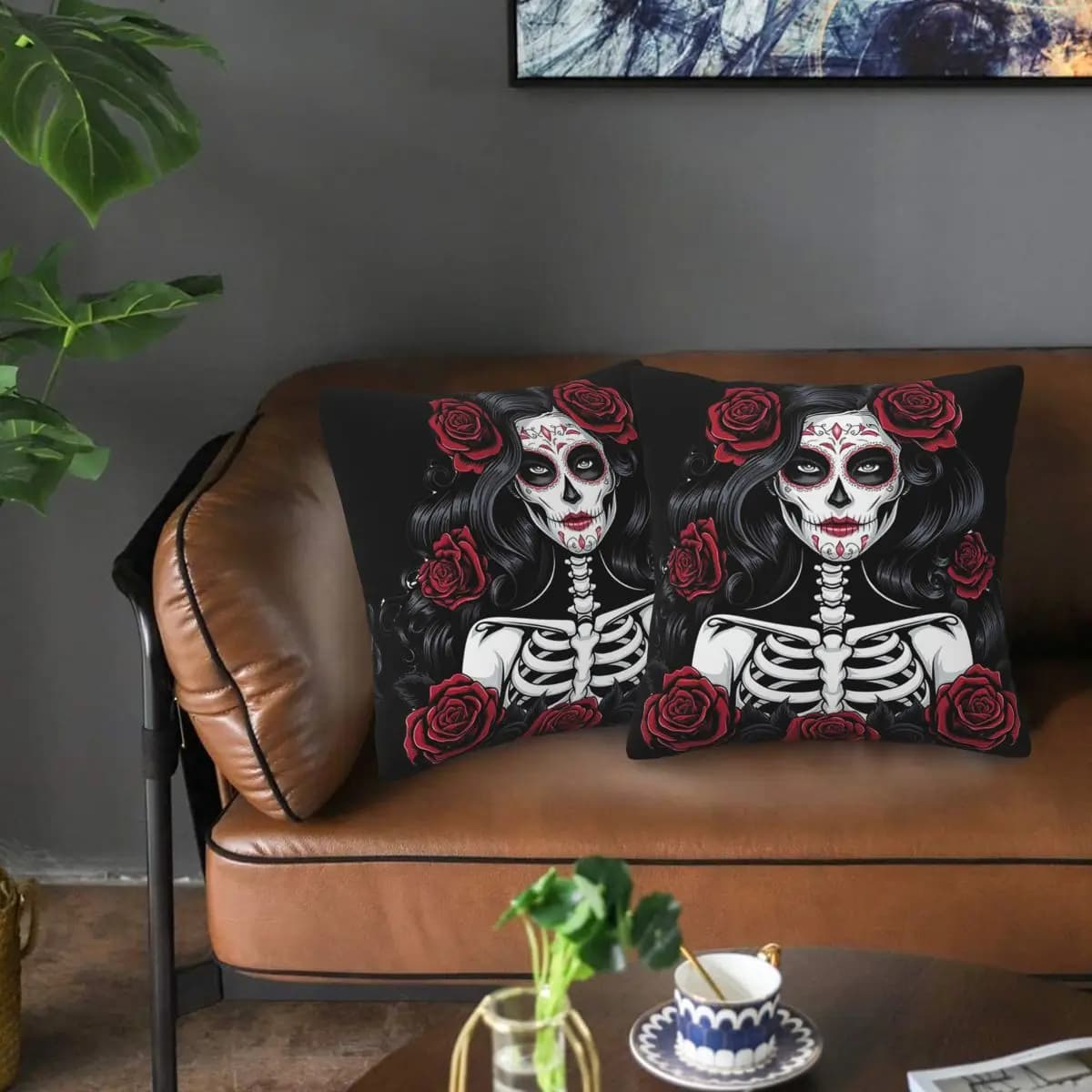 Alexander Gothic Las Elegantes Girls Day Of Dead Skull 2 pieces Federa quadrata Federa per pillow Comfort Cushion for home couch