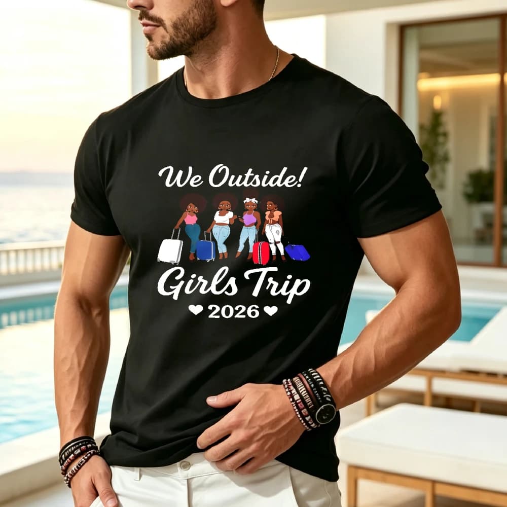 We Outside Girls Trip 2026 Matching Group Vacation Outfit TShirt MonsterryRetro Casual Short-sleeved T-shirt with a Round Neck and Printed Pattern Suitable for Daily Commuting and Outdoor Activities Machine Washable