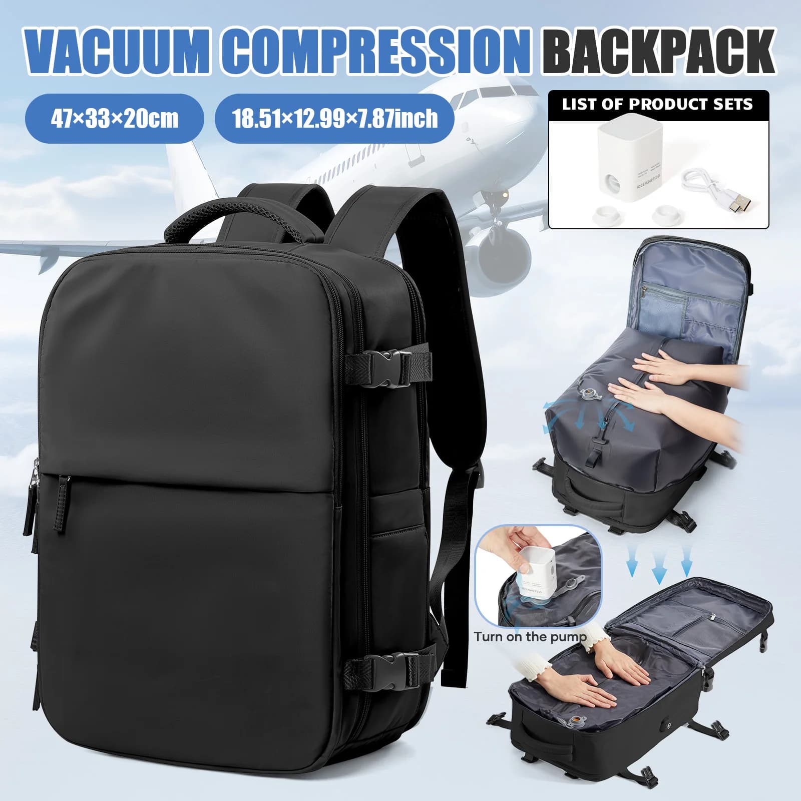 Zaino da viaggio per cabina di volo Easyjet, zaino sottovuoto, zaino da lavoro da uomo, zaino porta laptop per bagaglio a mano, zaino portatile per riporre oggetti