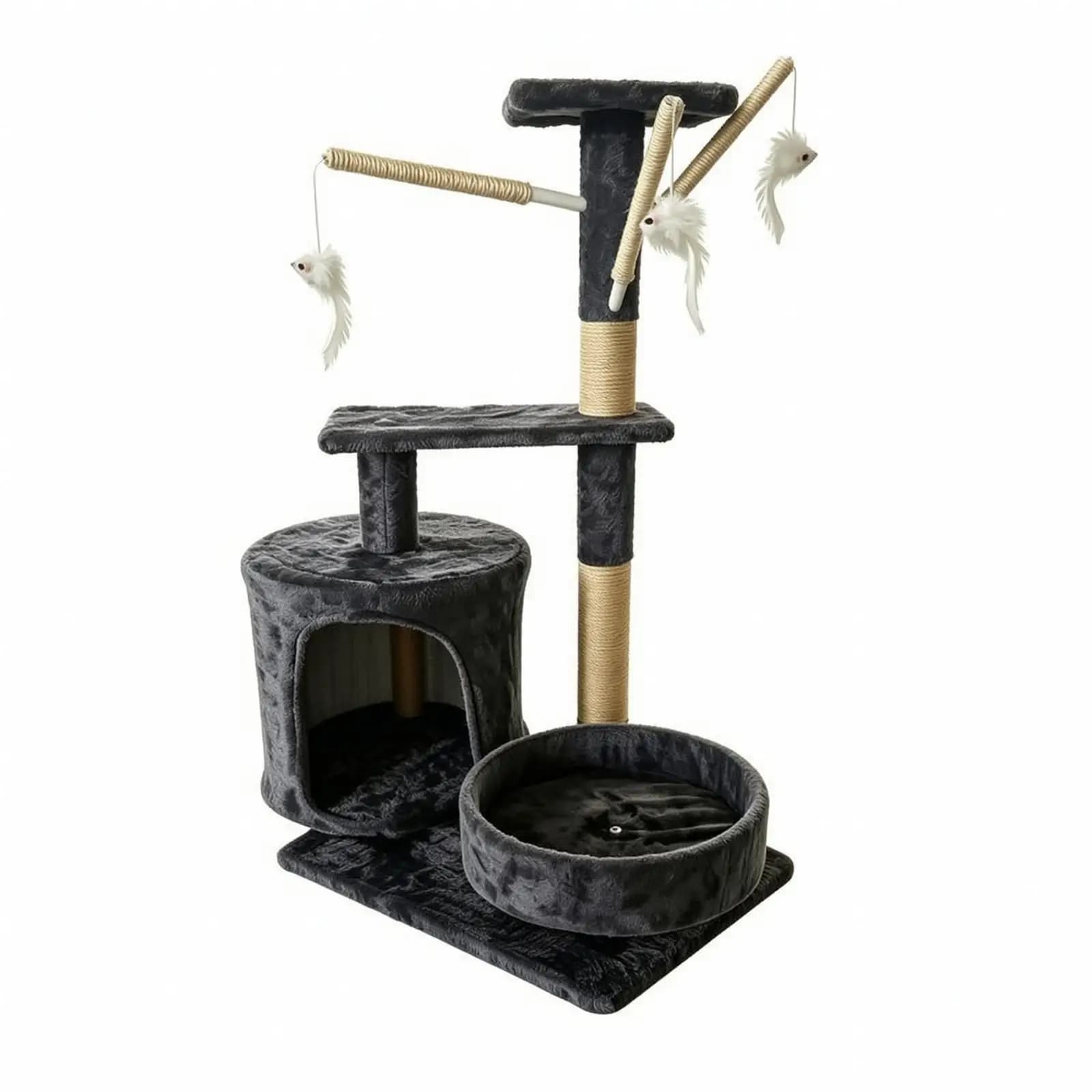 Cute Cat Climbing Structure with Rectangular Base and Round Bed for Small Pets