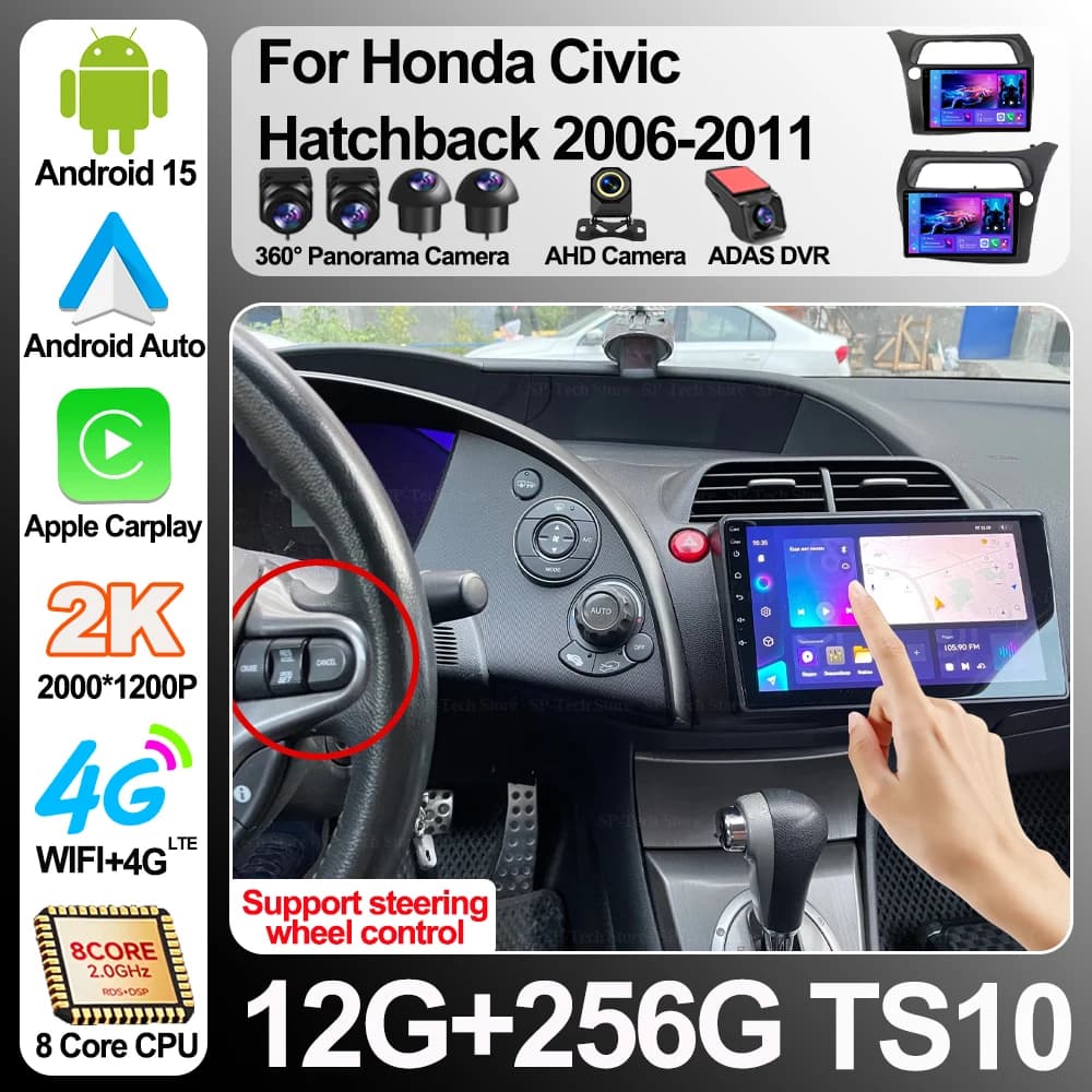 Per Honda Civic Hatchback 2006-2011 Android 16 LHD RHD Autoradio Stereo Lettore Multimediale Navigazione GPS 5G