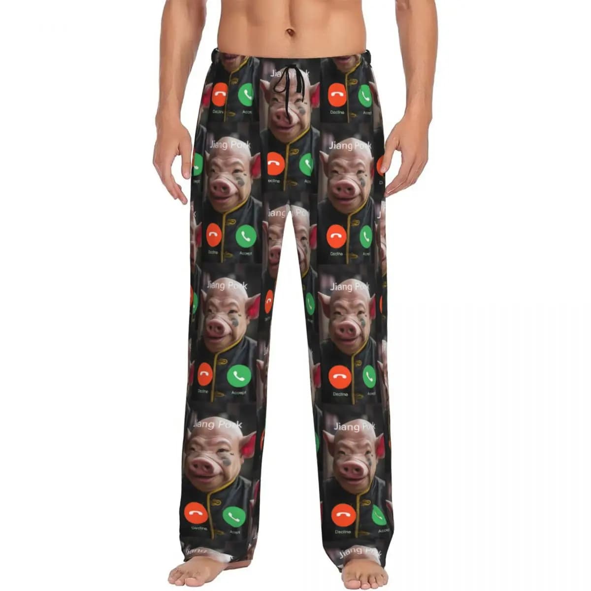 Personalizzato John Pork sta chiamando pantaloni del pigiama indumenti da notte da uomo elastico in vita divertente pantaloni da salotto per il sonno con tasche