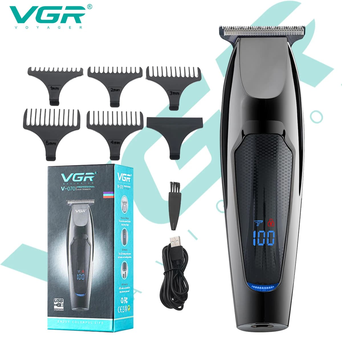 VGR 070 Haircuts Professional Haircuts LED Display Haircut Machine For Men Mini Haircuts Rechargeable Men