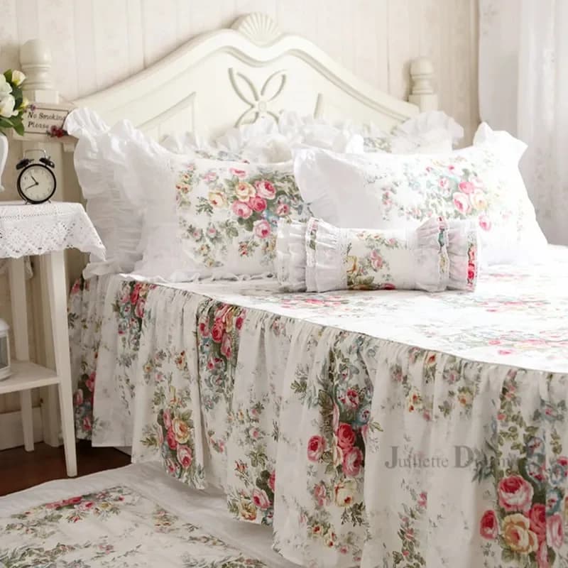 Floral Print Bedspread 100% Satin Cotton Bed Cover Bed Sheet Handmade Coverlet Bed Skirt Home Bedclothes Stock Sale 200x200cm