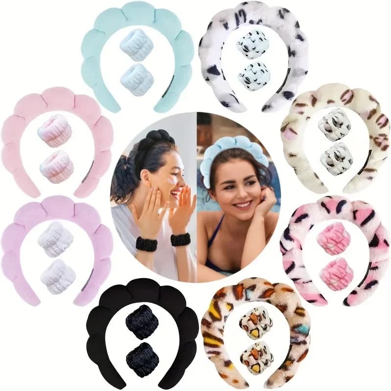 3 pz/set Trucco Fascia Puffy Spugna Spa Fasce per la testa per le donne Ragazze Lavaggio del viso Cura della pelle Yoga Maschera facciale Sport Fascia per capelli