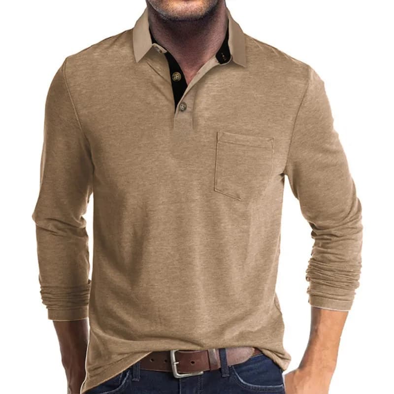 T-shirt con risvolto a maniche lunghe da uomo autunno e inverno Camicia POLO da uomo Top Camicia che tocca il fondo