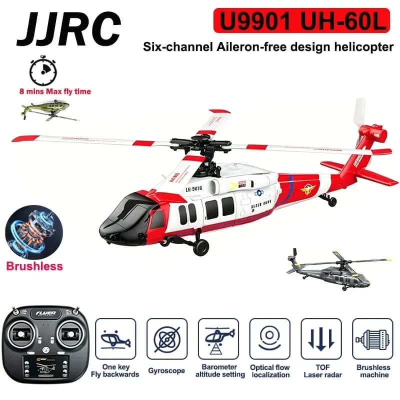 Elicottero RC JJRC 6CH UH-60L a 6 Assi con Design Senza Alettoni, Motore Brushless, Decollo con Un Tasto, Rotazione 3D, Giocattolo Aereo