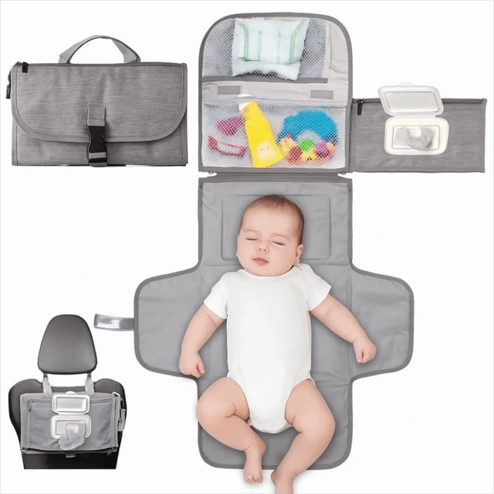 Fasciatoio per bambini grande in tinta unita in tessuto Oxford Borsa per pannolini pieghevole 3 in 1 con tasche per salviette Tappetino per borsa per passeggino impermeabile