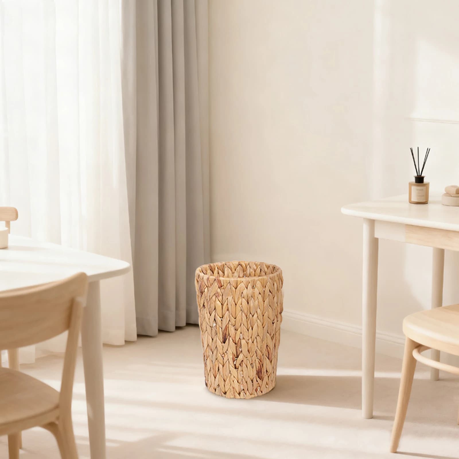 Water Hyacinth Wicker Trash Can Small Boho Garbage Bin 7.48x7.48x11.02in Decorative Waste Basket for Bedroom Bathroom