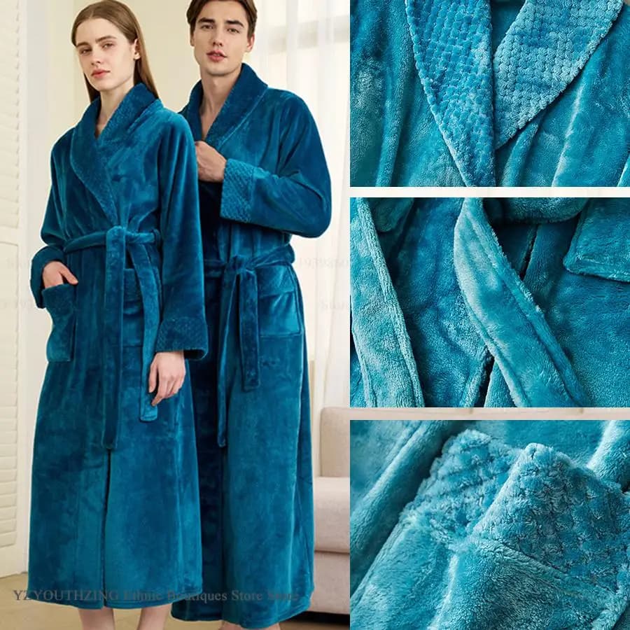 Plus Size Addensare Flanella Coppia Abito lungo Pigiama Autunno Inverno Coral Fleece Sleepwear Abito da casa Accappatoio allentato Indumenti da letto
