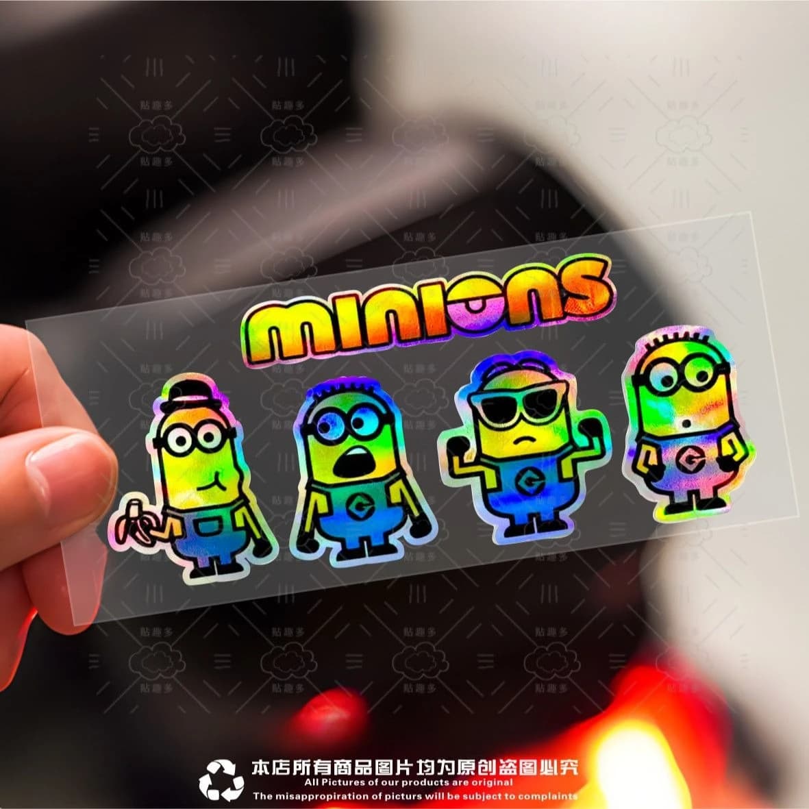 Adesivi Olografici Riflettenti Minions, Decalcomanie Creative a Tema Cartone Animato per Finestrini Auto, Moto, Caschi, Bagagli e Decorazioni Fai-da-te