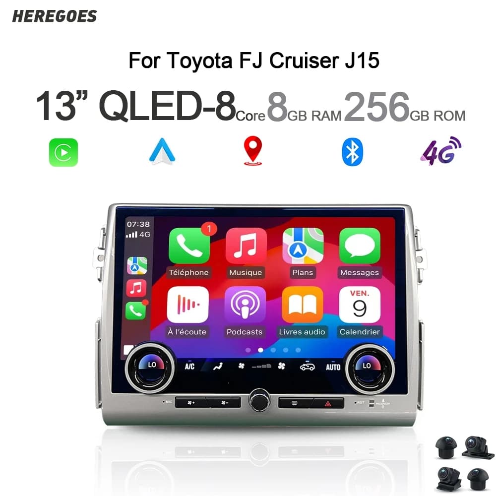 13 "QLED Android 13 autoradio per Toyota FJ Cruiser J15 2007-2020 Carplay navigazione GPS Stereo RDS Bluetooth lettore multimidia