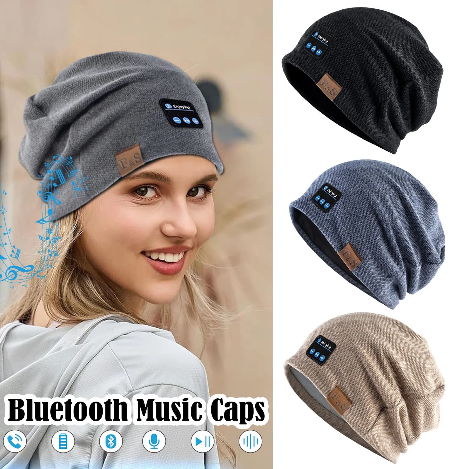 Cuffia Bluetooth Wireless Smart Cap Auricolare Donna Beanie Cappello Altoparlante Caccia Campeggio Corsa Musica Auricolare Primavera Autunno Cappello