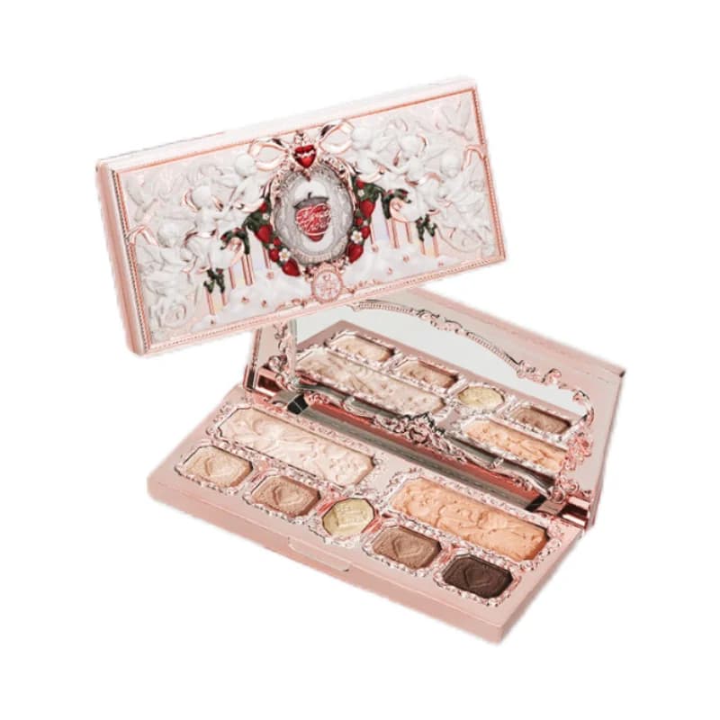Palette Trucco Flower Knows Strawberry Cupid Collection 14g, Blush Rosa, Illuminante, Palette Ombretti Glitterati Flower Knows