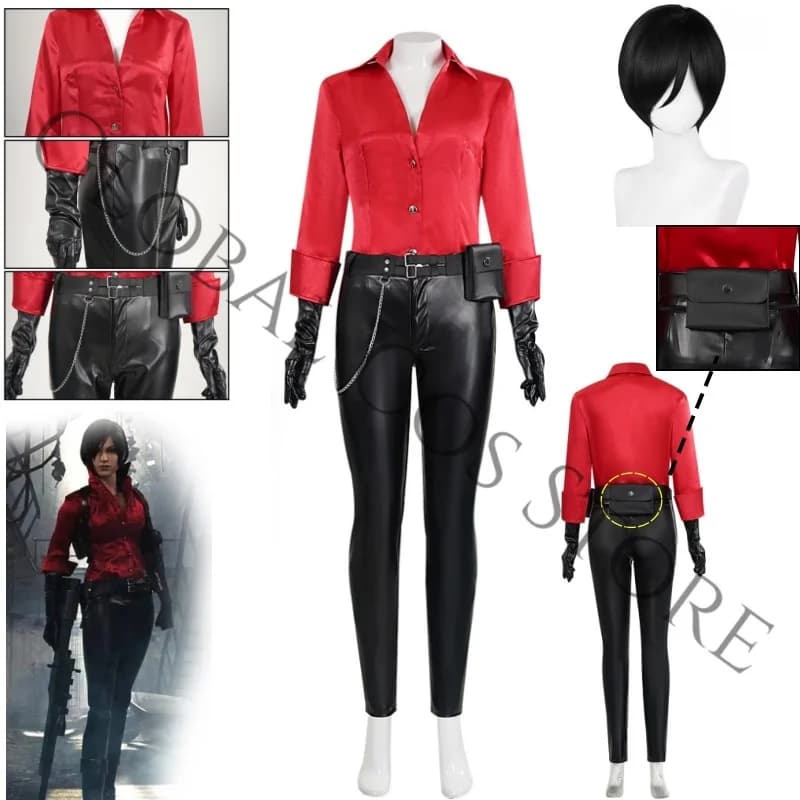 Matching Gloves Waist Pouch and props Ada Wong Cosplay Costume for comic con party dress up Game Resident 6 Cos Suit