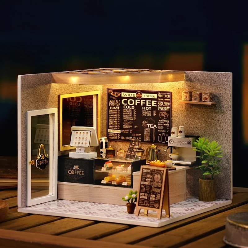 Caffetteria casa delle bambole mini kit fai da te per realizzare e assemblare modelli di stanze, giocattoli, decorazioni per la casa e la camera da letto con mobili, wo