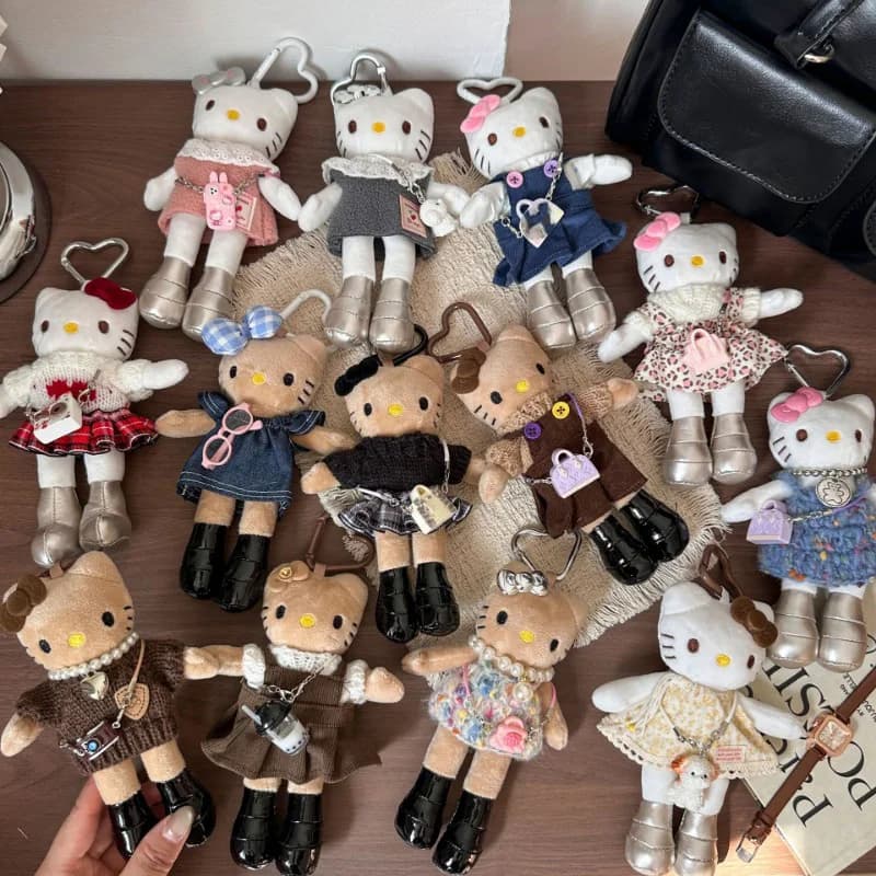 Portachiavi Peluche Sanrio Cartoon Kawaii Hello Kitty con Gambe Lunghe, Bambola Carina in Stile Femminile, Regalo per Ragazze