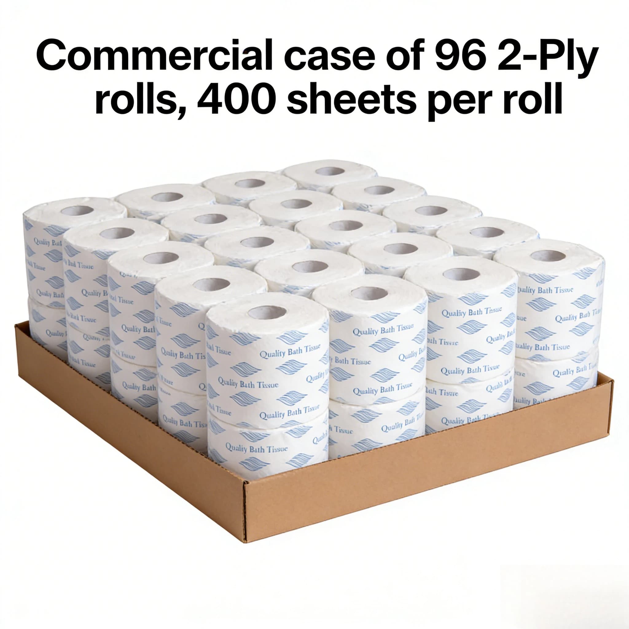Carta Igienica Commerciale Bianca a 2 Veli, 400 Fogli per Rotolo, Confezionata Singolarmente, Confezione da 96 Rotoli, Adatta a Dispenser Standard
