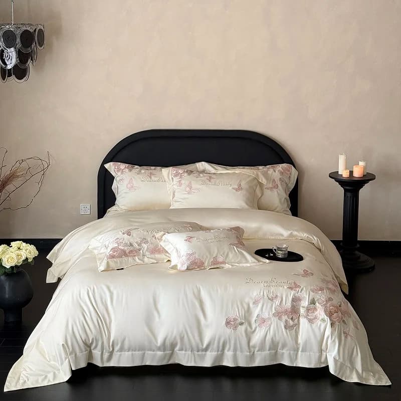 1000TC Egyptian Cotton Flowers Embroidery Set of Luxury Queen King Size Bed linen Cover Flat/with corners Load 4 pieces