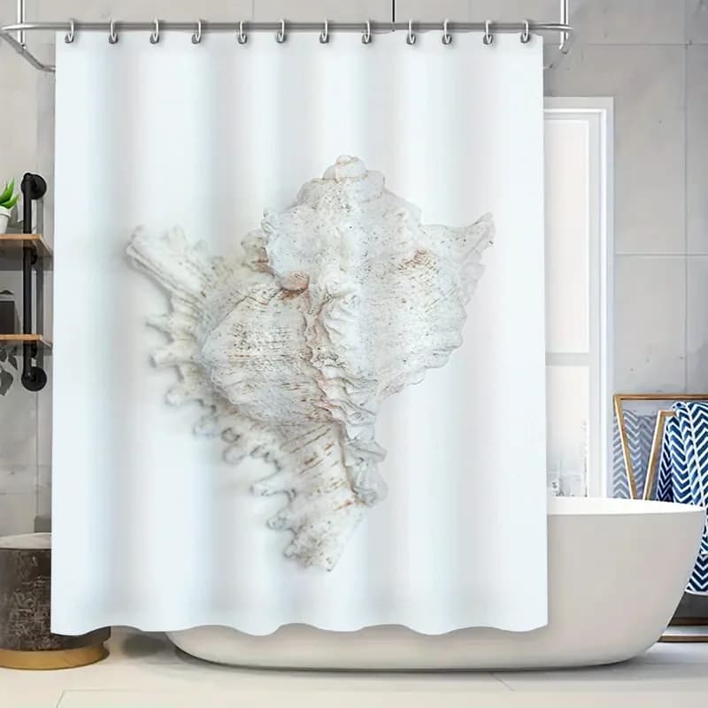 Tenda da doccia stile spiaggia Stampa conchiglia bianca per decorazioni da bagno Tende da bagno in tessuto impermeabile con ganci (bianco) AliExpress.com