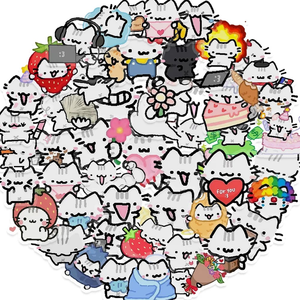 Confezione da 50 adesivi Linee Adesivi per gatti Decora manuale Notebook Tablet Custodia per cellulare Adesivi impermeabili Cose carine Regalo