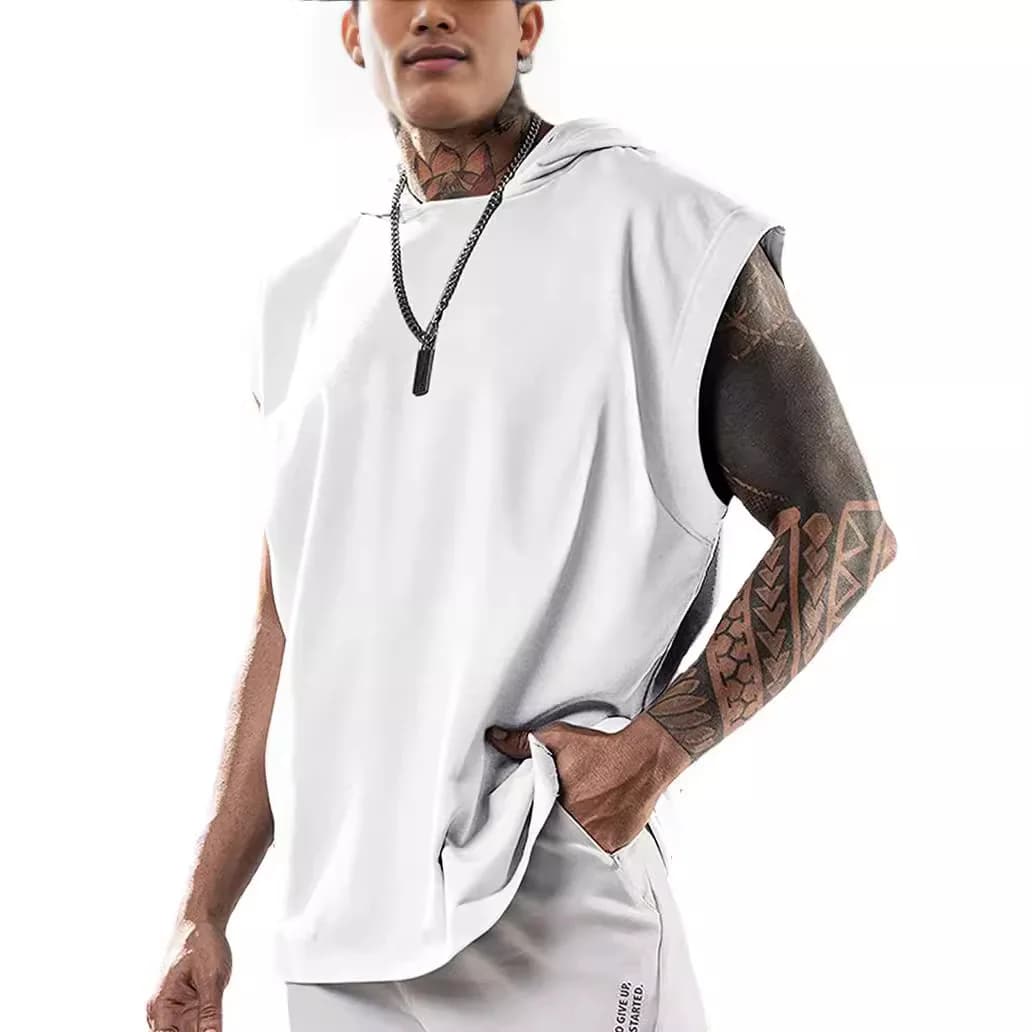 Canotta da Palestra da Uomo Semplice con Cappuccio, Senza Maniche, per Fitness, Sport, Bodybuilding, Stringer, Gilet Muscolare