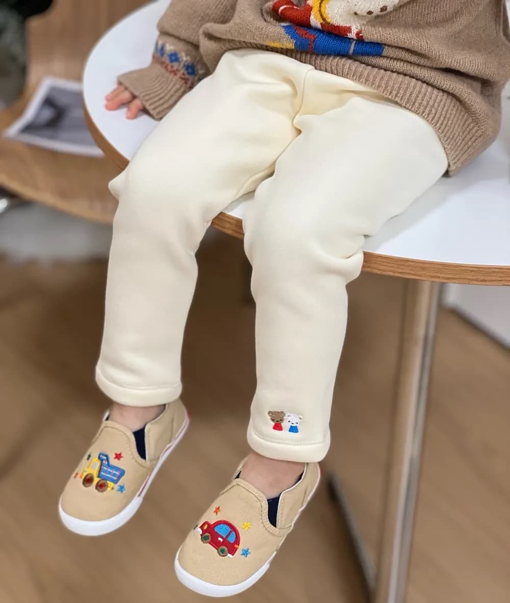 children's winter pants Leggings embroidered beige for girls Hot pants in plush with cartoon fantasy