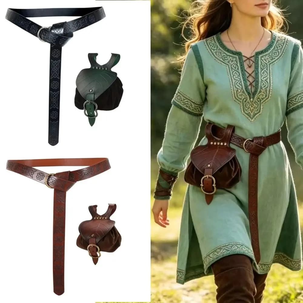 Borsa da Cintura Medievale con Coulisse, Marsupio in Finta Pelle Goffrata, Set Marsupi Rinascimentali Vichinghi
