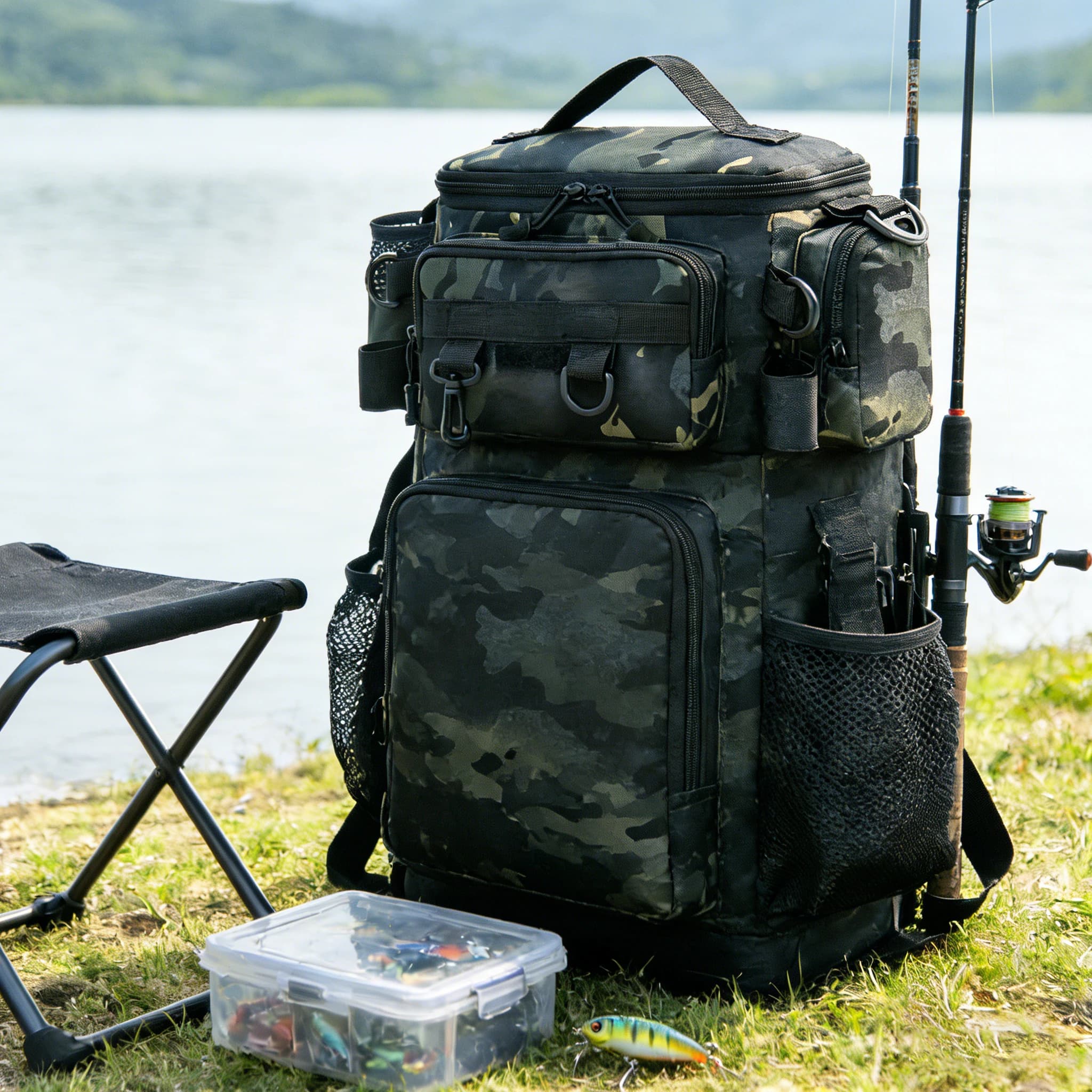 Multifunctional Fishing Equipment Bag, Shoulder Bag, Storage Bag, Portable Fishing Rod, Open Sports Bag, Fly Fishing Bag