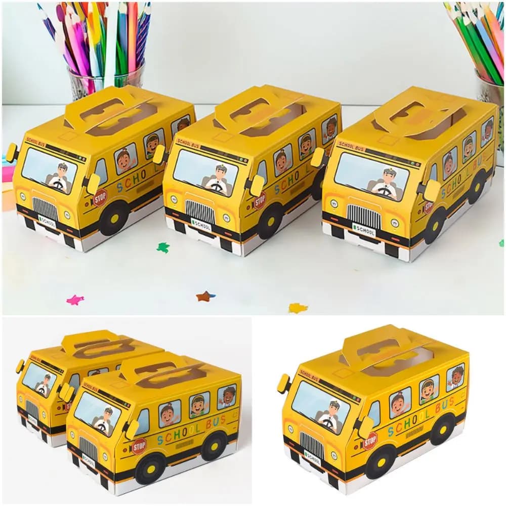 10 Pezzi Scatole Regalo Creative a Forma di Scuolabus, Contenitori Gialli per Snack, Scatole per Caramelle, Confezioni per Celebrazioni Scolastiche