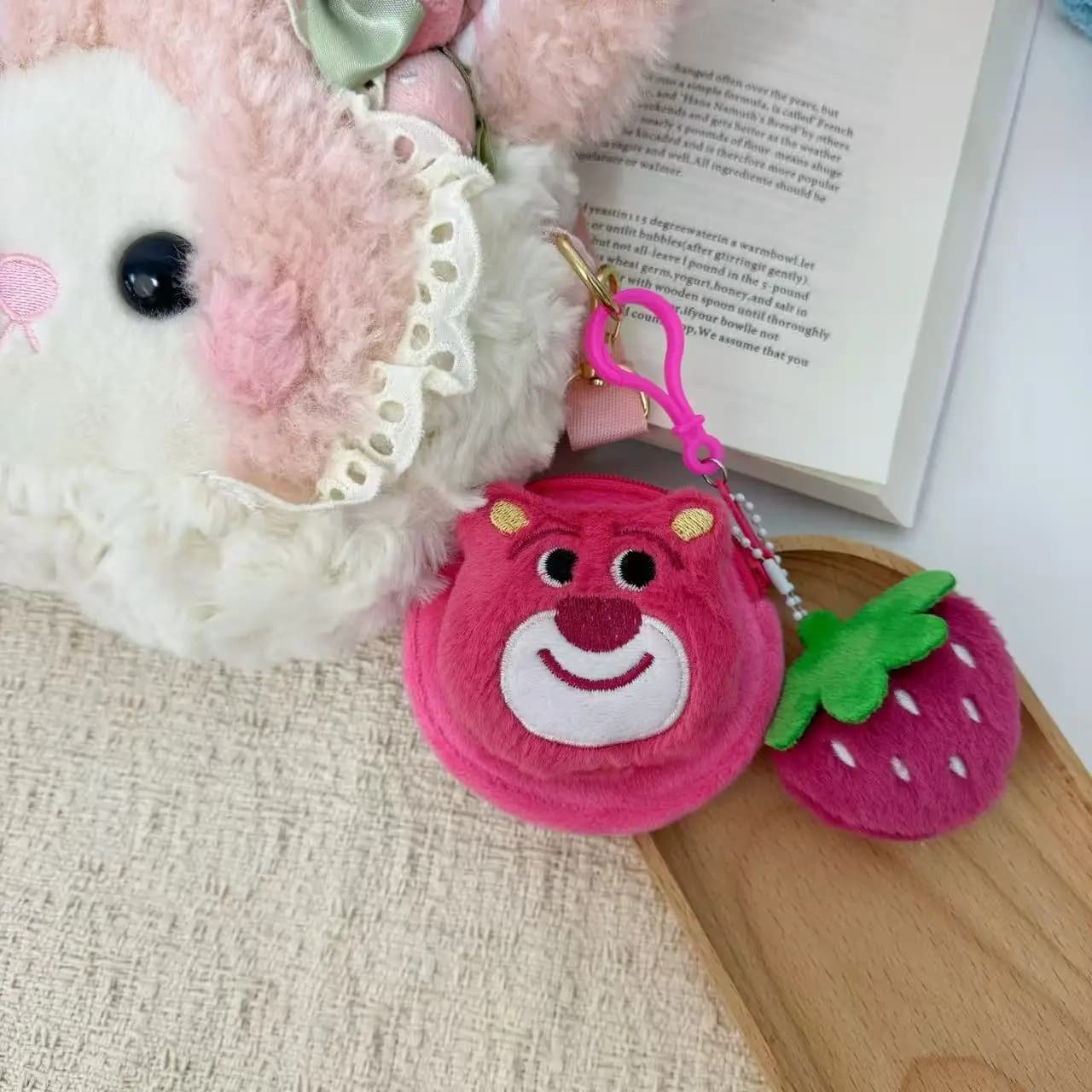 Strawberry Bear Cute Plush Cartoon Super Adorable Earphone Coin Purse Storage Plush Keychain Pendant Trending