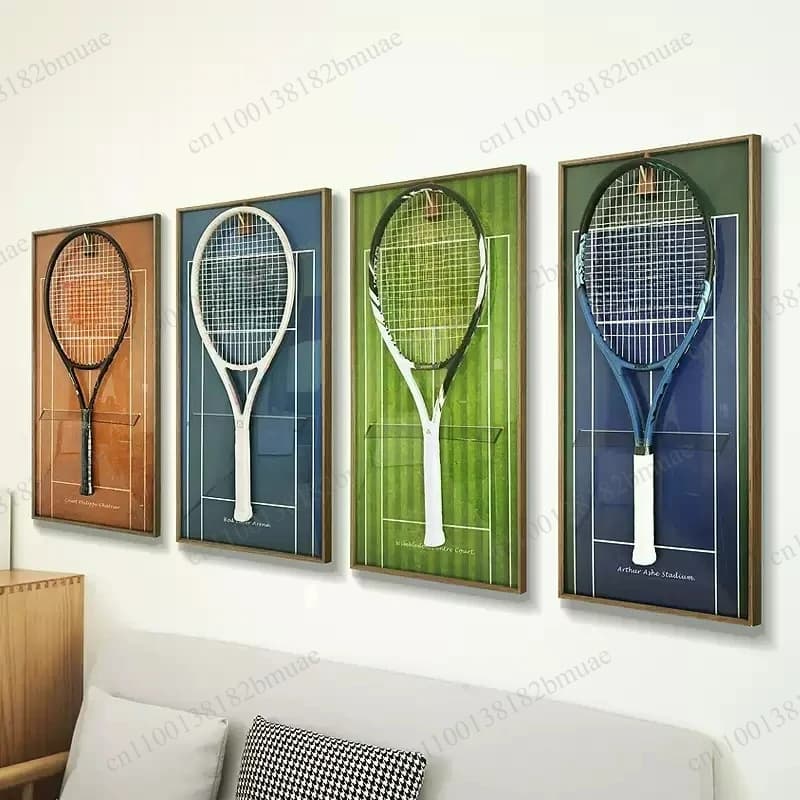 Grand Slam Tennis Racket Display Decorative Painting Storage Collection Photo Frame, Tennis Racket Rack