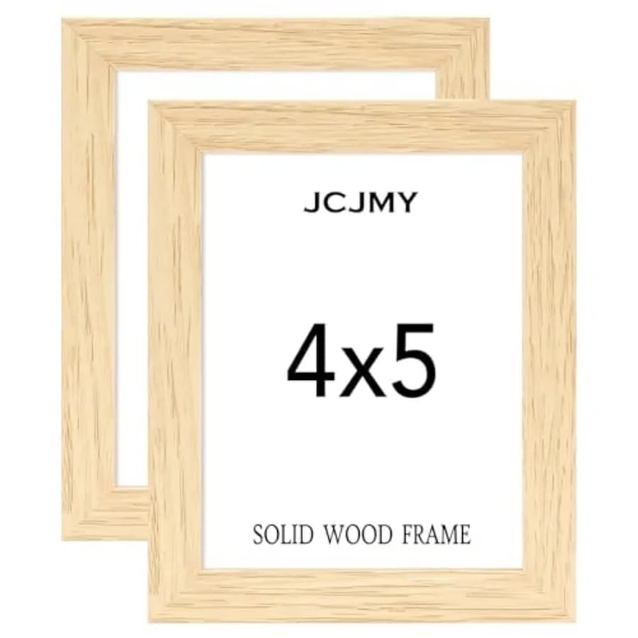 Set di 2 Cornici Solide 4x5, Cornice Fotografica in Legno Naturale 4x5 con Plexiglass Antirottura per Appendere a Parete o da Tavolo
