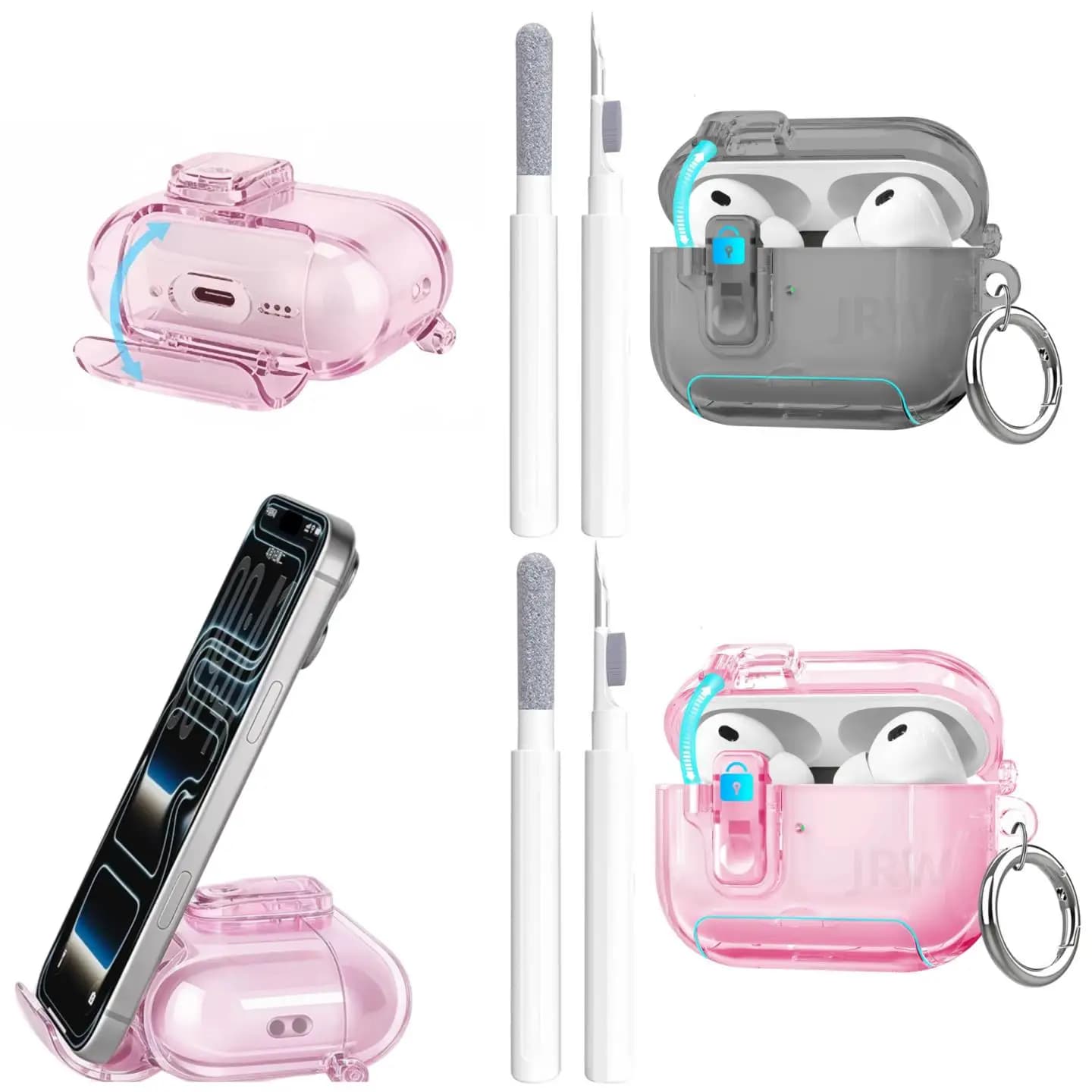 for AirPods Pro 3/Pro 2/4 with Keychain [Auto Pop-Up Lid ] Soft TPU Earphone Cover Phone Bracket Design for AirPods 4/Pro 3/Pro