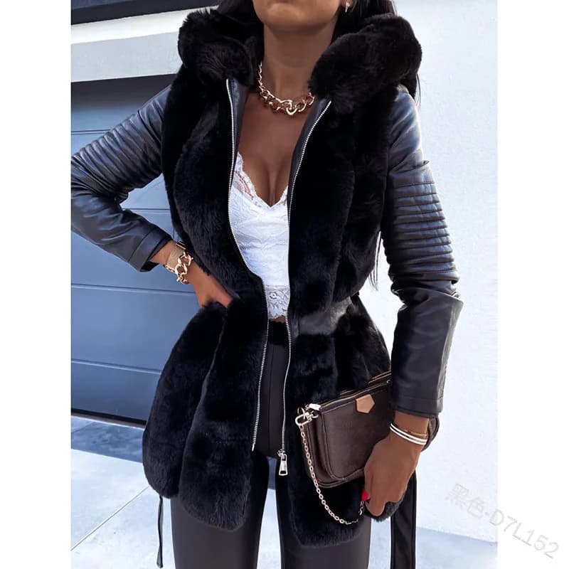 2025 nuove donne autunno inverno caldo cappotto in pelliccia sintetica spessa donna cappotto lungo con cerniera con cappuccio cappotto caldo da donna con cintura Casaco Feminino